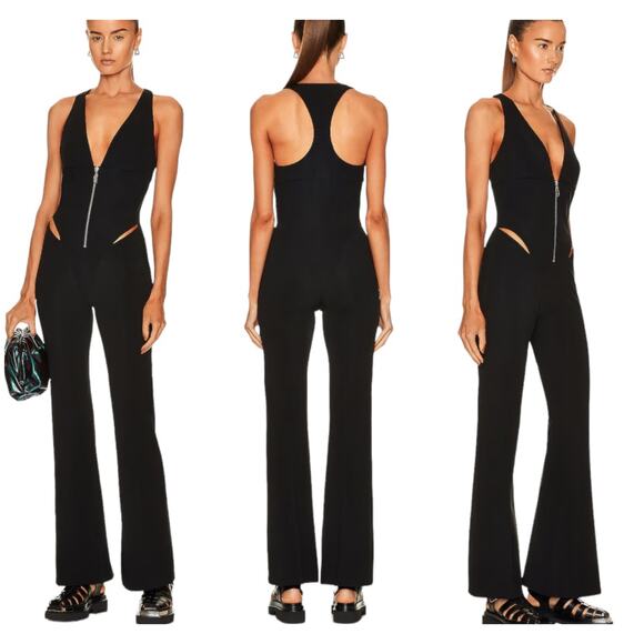 ET OCHS Ayden Plunge Neck Cutout Jersey Jumpsuit Black Size 4 Sleeveless Sexy - Picture 1 of 13